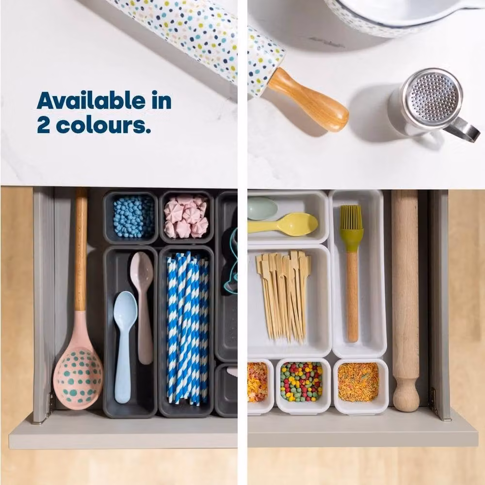 EONLION 8 Piece Interlocking Plastic Drawer Organiser in White – 1