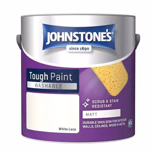 Johnstone's Washable Matt Wall and Ceiling Paint in White, 2.5L – 1