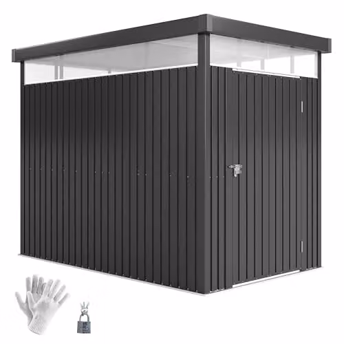 Outsunny Grey Galvanised Steel Garden Shed with Single Door, Windows and Roof Vent, W/D/H: 162 x 259 x 201 cm – 1