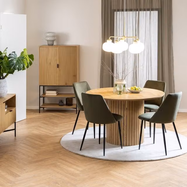 Furniture To Go Yale Round Oak Dining Table with 4 Ines Green Dining Chairs, W: 120 cm, H: 75 cm