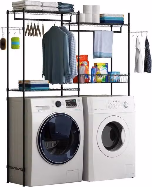 VOGREX Adjustable Height Metal Laundry Room Storage Shelves in Matt Black