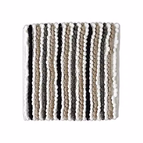 Allure Bath Fashions Striped Chunky Bobble Shower Mat, Monochrome Black and White, W/D/H: 50 x 50 x 1 cm – 1