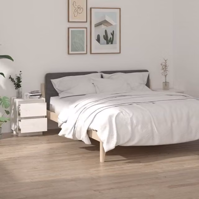 Berkfield Home Set of 2 White Solid Wood Pine Bedside Cabinets, W/D/H: 40 x 35 x 50 cm