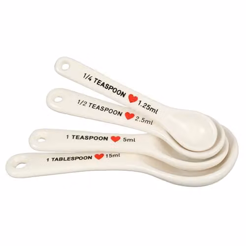 Orsina Ceramic Heart Design Measuring Spoon Set in Beige, Red and White