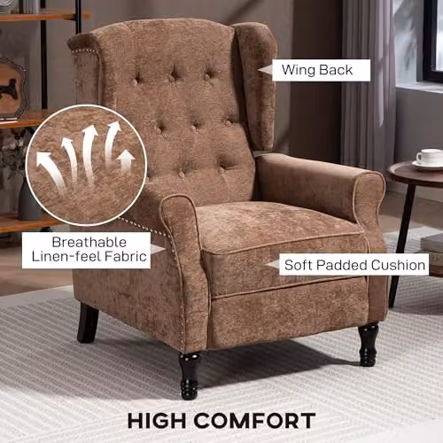 HOMCOM Vintage Recliner Armchair with Integrated Footrest and Solid Wood Frame in Brown – 5