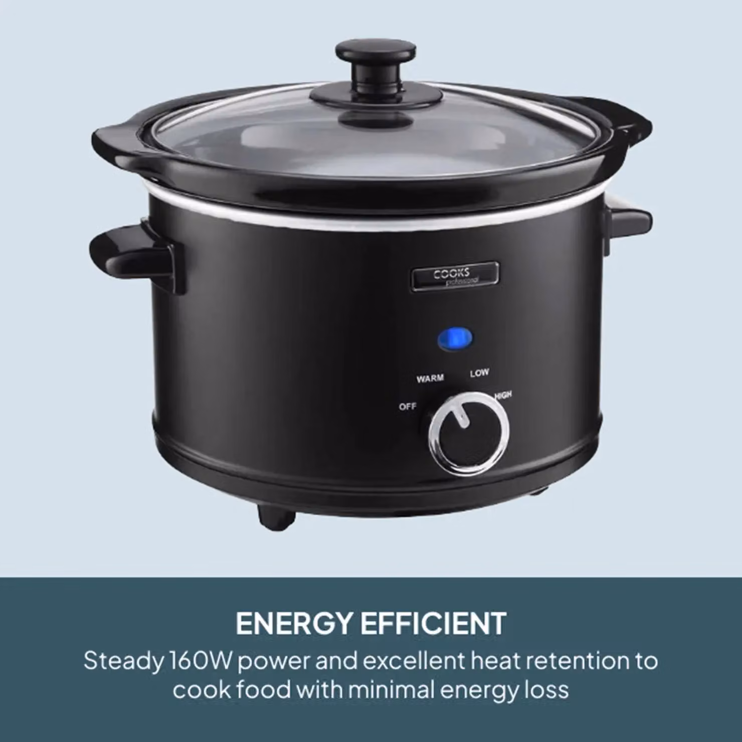 Cooks Professional 2.5L Slow Cooker with Glass Lid and Removable Ceramic Bowl in Black – 3