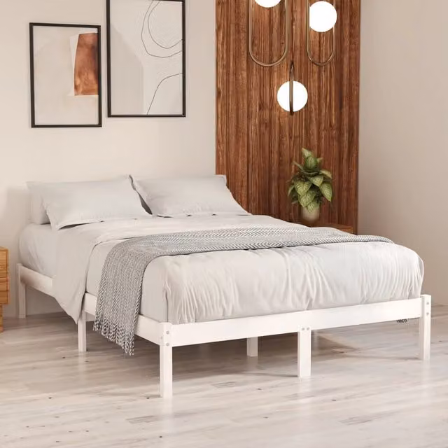 Berkfield Home White Solid Wood Pine Bed Frame W: 160 cm, D: 200 cm – 1