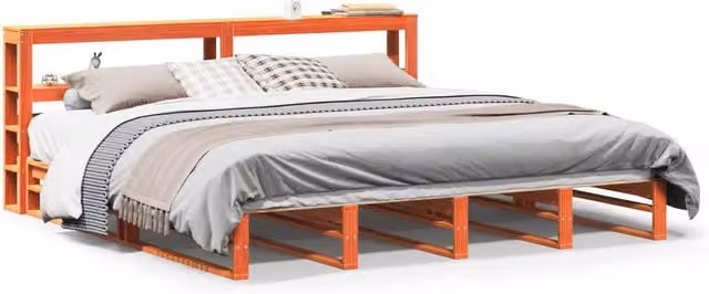 Berkfield Home Super King Solid Wood Pine Bed Frame in Waxed Brown, W/D/H: 180 x 200 cm