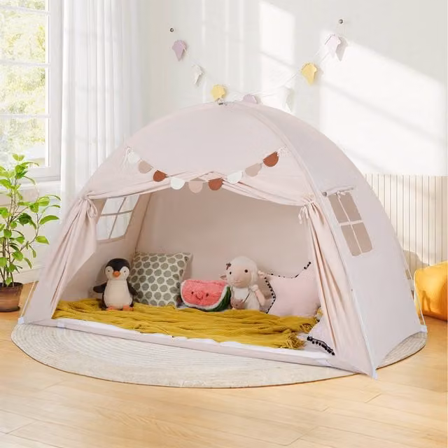 COSTWAY Portable Canopy Tent in Beige and White