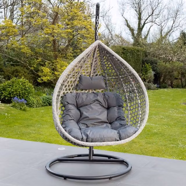 Artemis Home Modern Grey Rattan Garden Egg Pod Chair with Metal Frame W/D/H: 103 x 80 x 190 cm