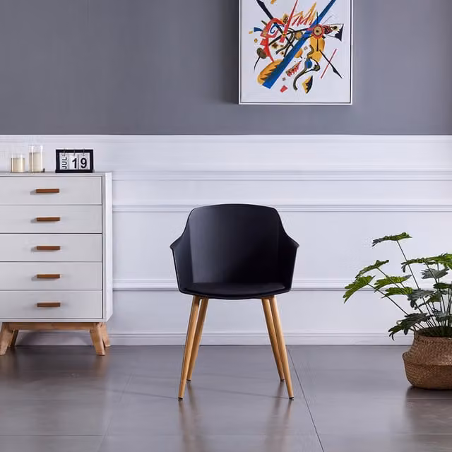 Life Interiors Eden Single Plastic Dining Chair with Padded Synthetic Leather Cushions in Black and White