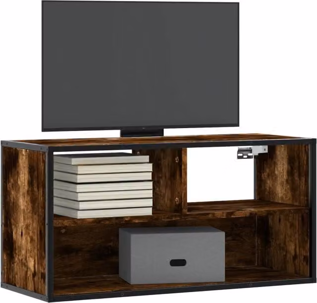Berkfield Home Industrial TV Cabinet in Smoked Oak and Brown, W/D/H: 80 x 39.5 x 39.5 cm – 1