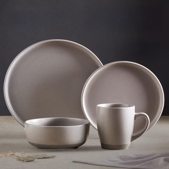 Barbary and Oak 16 Piece Grey Stoneware Dinnerware Set