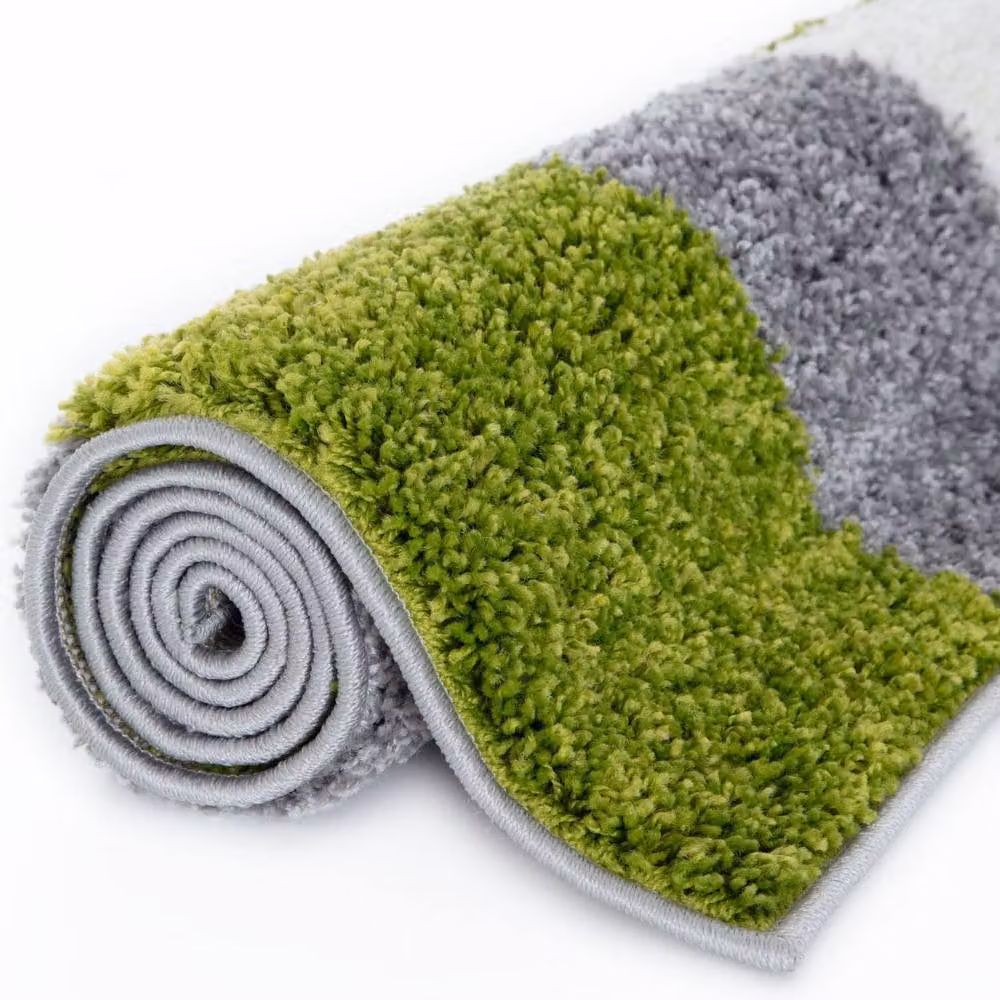 THE RUGS Modern Geometric Shaggy Area Rug in Green and Grey, W/D/H: 160 x 230 cm – 7