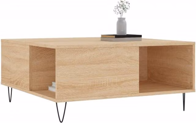 Berkfield Home Modern Square Coffee Table in Sonoma Oak and Beige, W: 80 cm, D: 80 cm, H: 36.5 cm – 1