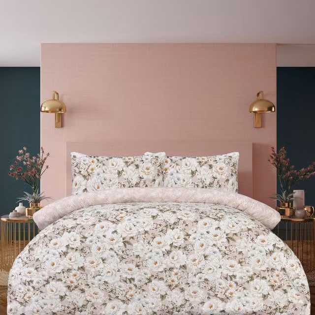 Smart Living Reversible Elegant Blooms Floral Duvet Cover and Pillowcases, Pink, Single, W: 90 cm, H: 200 cm