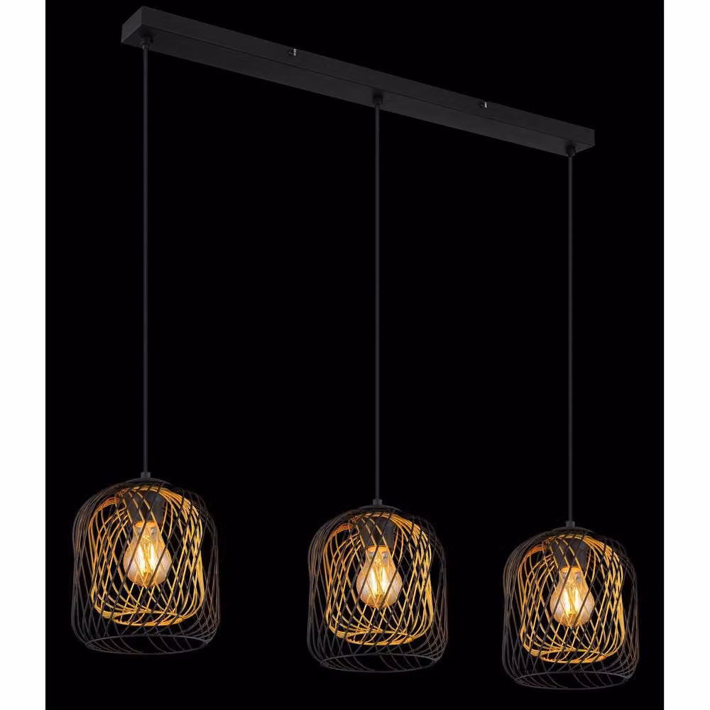 Netlighting Dichti Bar Pendant Ceiling Light in Black and Gold/Brass with 3x E27 Bulbs – 2