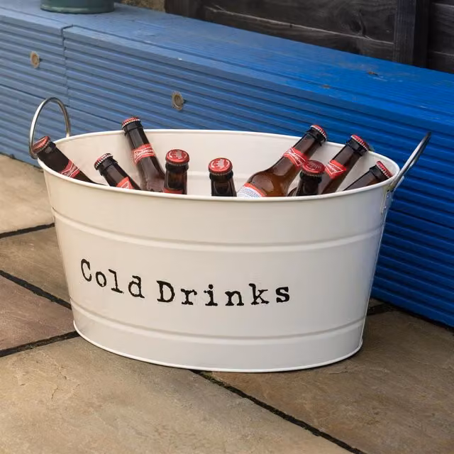 Harbour Housewares Vintage Metal Large Drinks Bucket in Beige and White