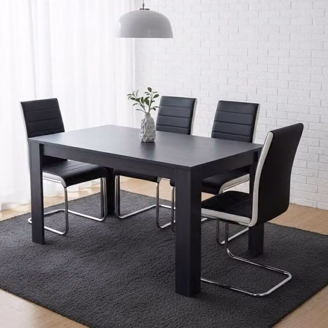 KOSY KOALA Arrow Charcoal Dining Table Set with 4 Faux Leather Chairs, Rectangular W/D/H: 120 x 77 x 75 cm