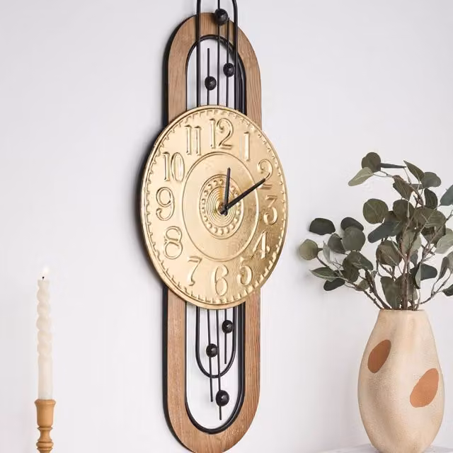 Wyld and Coco Heritage Home Analog Wall Clock in Gold and Black, W/H: 36 x 83 cm – 1