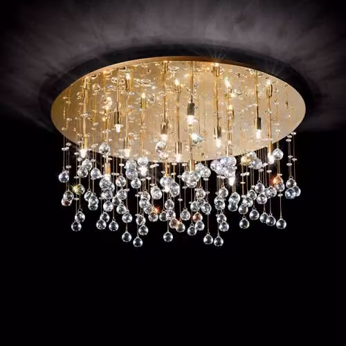 Ideal Lux Moonlight PL15 Gold Semi Flush Ceiling Light with Crystal Details and G9 Halogen Bulbs – 1