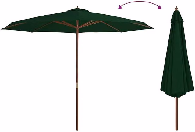 Berkfield Home Green Outdoor Parasol with Wooden Pole, 350 cm