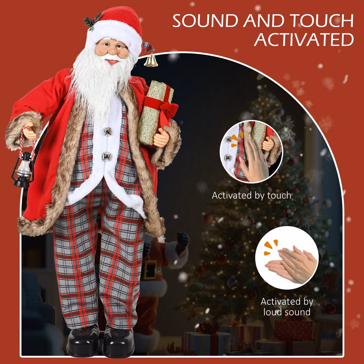 HOMCOM 120cm Animated Red Santa Claus with Sound Activation for Christmas Celebrations – 3