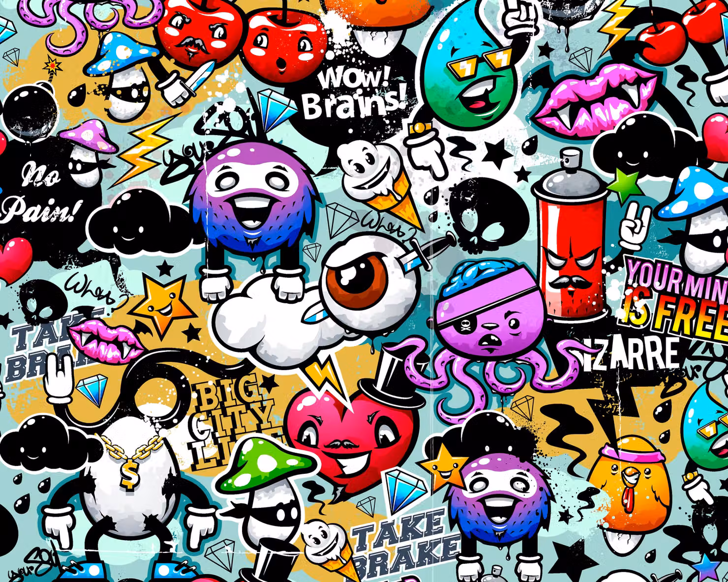 Origin Murals Graffiti Monster Abstract Wall Mural, Multicolour, W: 350 cm, H: 280 cm – 5
