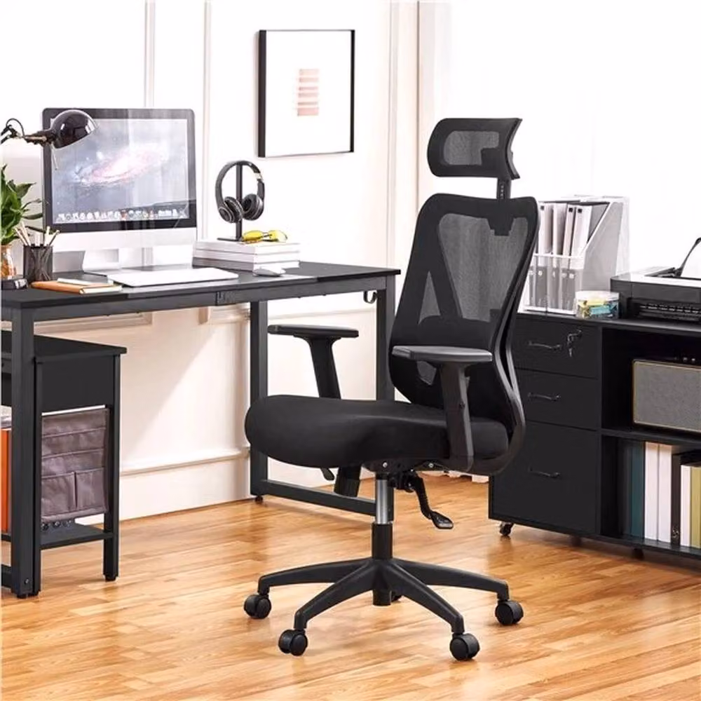Kelvenix Ergonomic Black Fabric Office Chair with Headrest and Armrests – 3