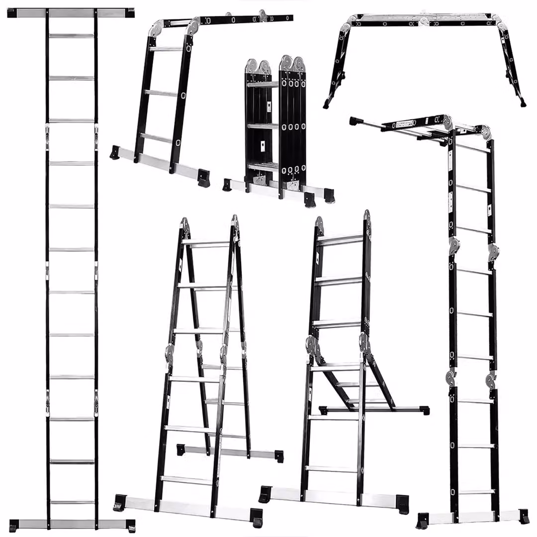 SPETLEK Black Aluminium Multi-Purpose Foldable Combination Step Ladder – 3