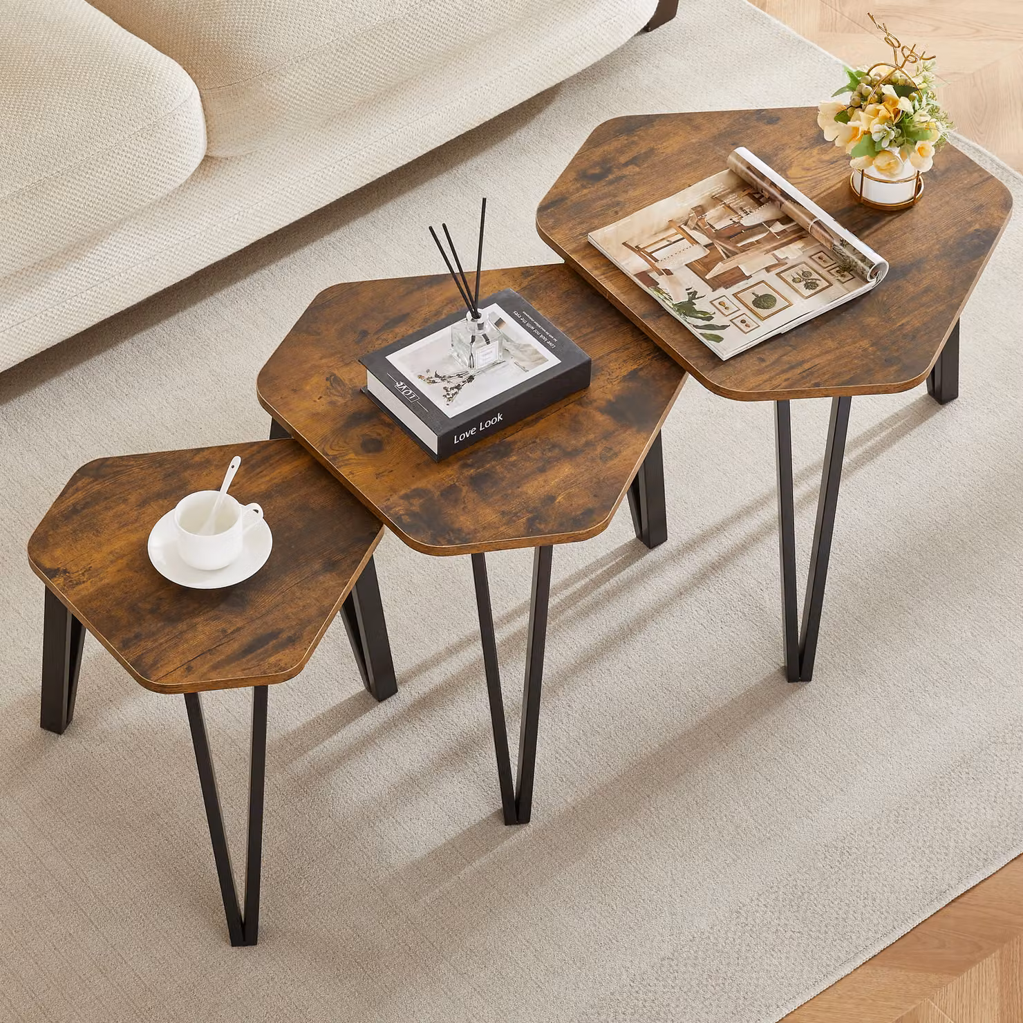 Vida Designs Brooklyn Nest of 3 Round Coffee and Side Tables in Brown – 4