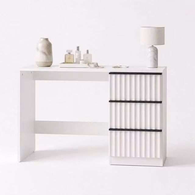 KORVIXA Modern Matt White Vanity Dressing Table with 3 Drawers W/D/H: 100 x 100 x 100 cm