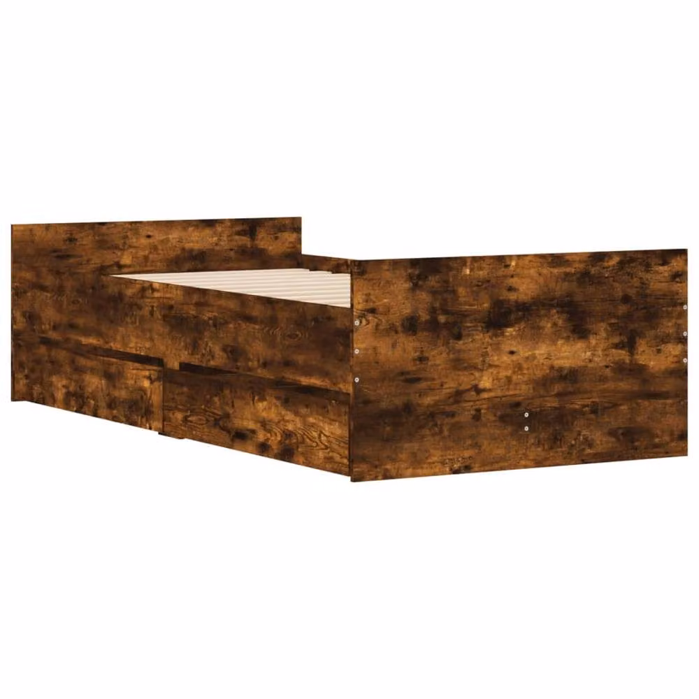 Berkfield Home Small Single Bed Frame in Smoked Oak Brown with Drawers, W: 75 cm, L: 190 cm – 3