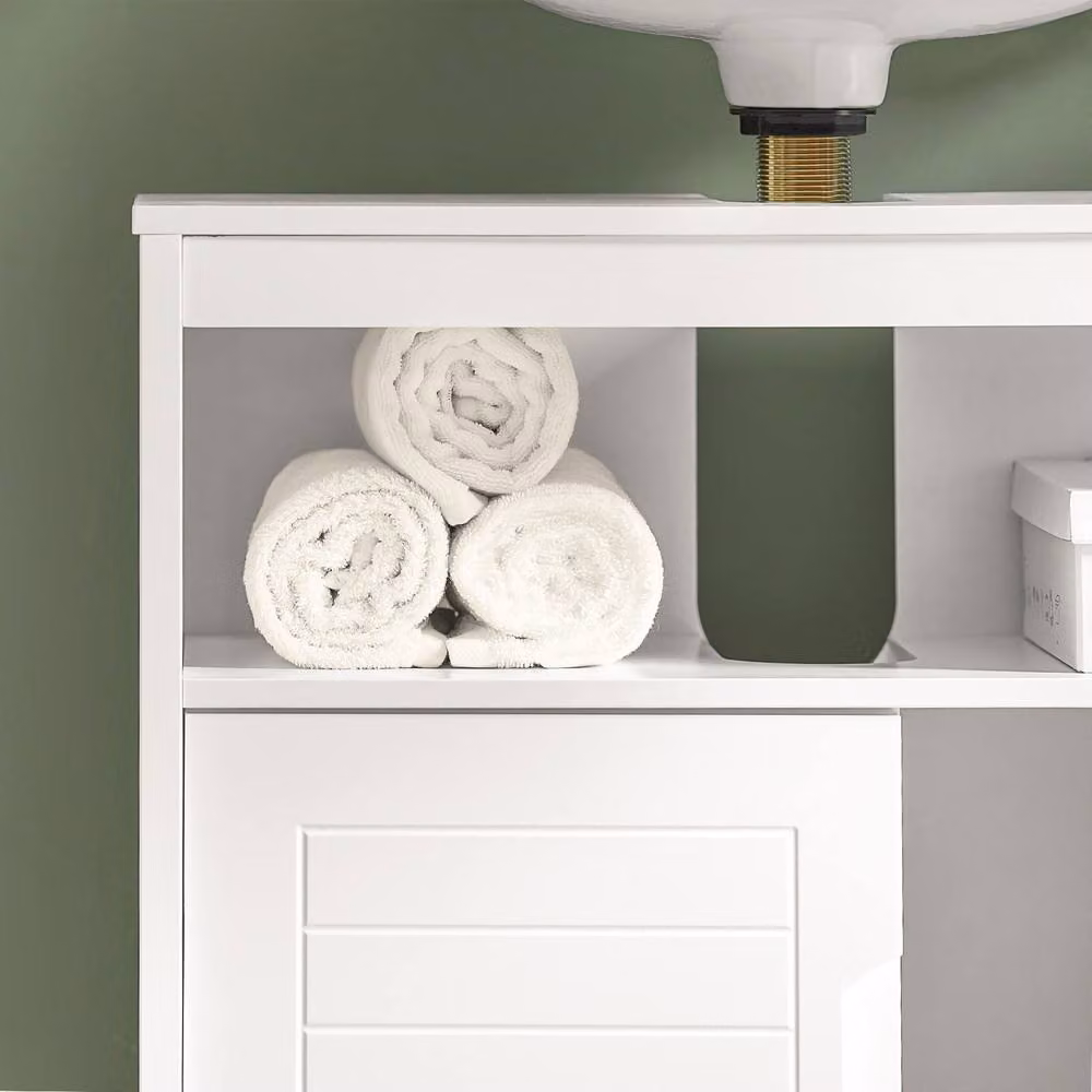 SoBuy White Under Sink Bathroom Cabinet with Sliding Doors and Internal Shelves, W: 60 cm, H: 60 cm – 6