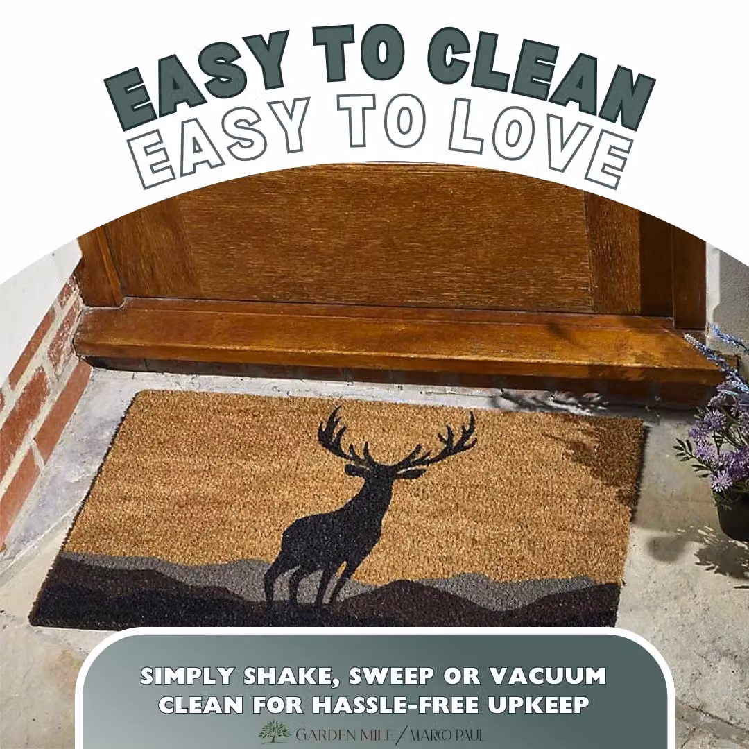 Marco Paul Heavy Duty Coir Door Mat with Monarch Stag Design in Brown, W: 75.0 cm, D: 45.0 cm – 5