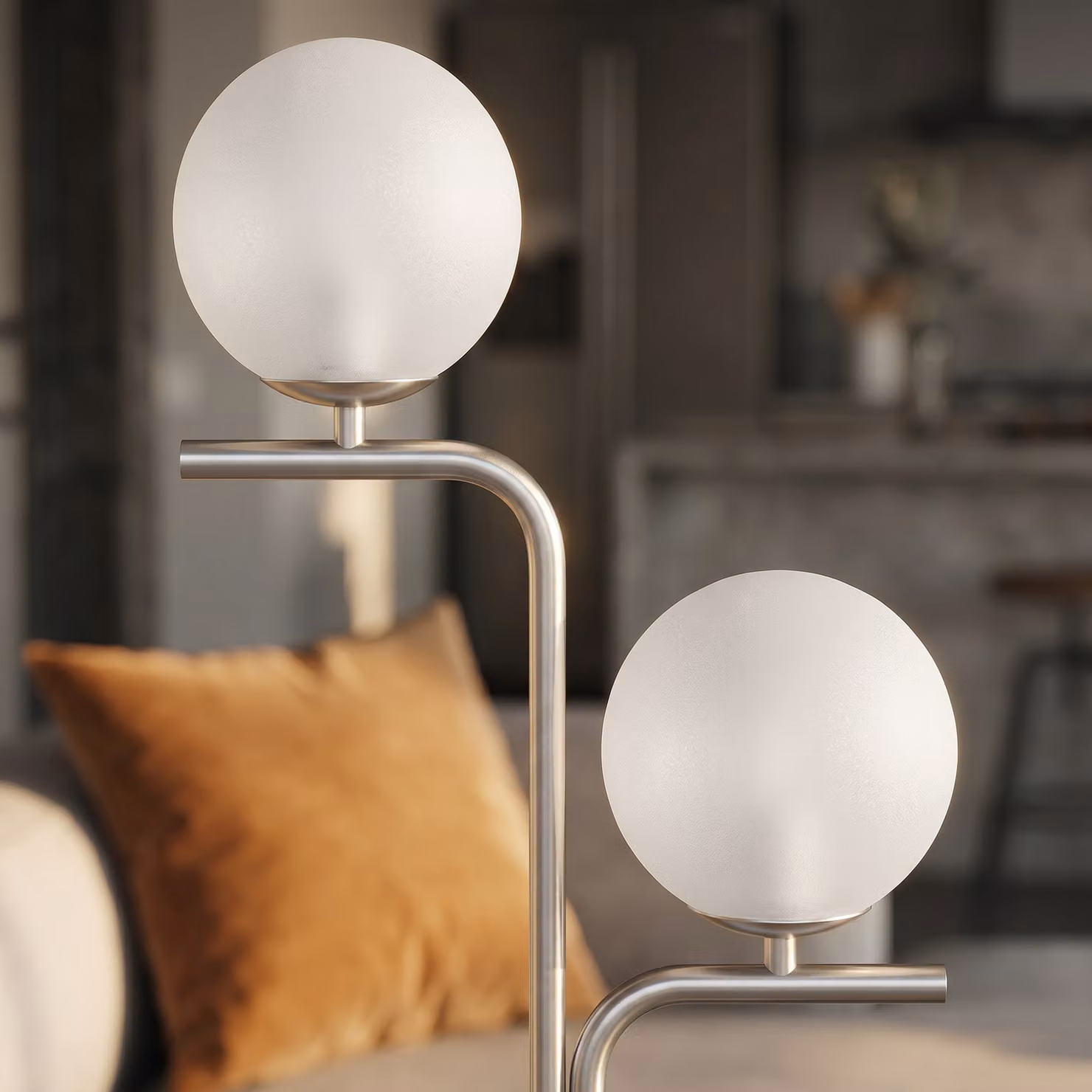 HOMCOM Modern LED Floor Lamp with Silver Tone Metal Base, Globe Glass Shades and Foot Switch – 5