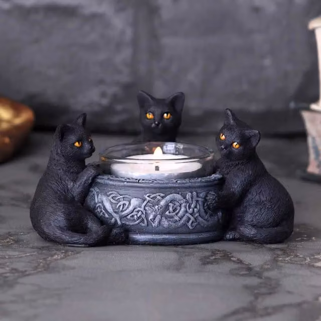Nemesis Now Familiar Trio Cat Tea Light Holder, Black, Height: 10 cm