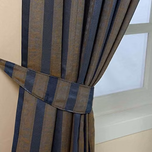 Homescapes Blue and Gold Striped Jacquard Curtain Tie Back Pair