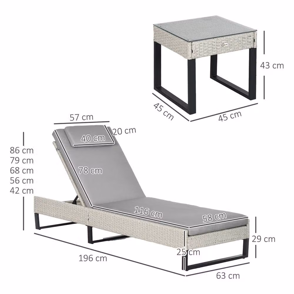 STILVORA Sun Lounger Set with 5-Position Recliner and Weatherproof Cushions in Light Grey – 3