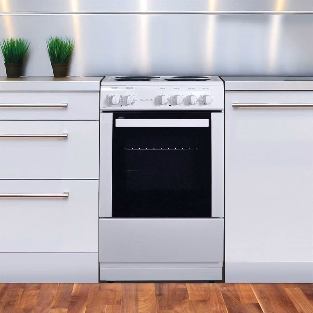 Statesman Freestanding Single Electric Oven and Grill with Solid Plate in White – 3