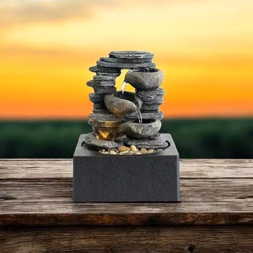 Minster Buttercup Farm Table-Top Water Fountain in Grey, W/D/H: 18 x 18 x 25 cm