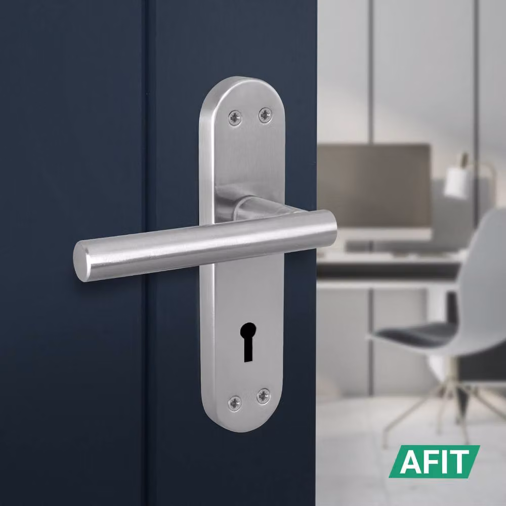 AFIT Satin T-Bar Privacy Lever Door Handles with Backplate, Silver, 1 Pair, W/D/H: 15.0 x 15.0 x 2.0 cm – 3