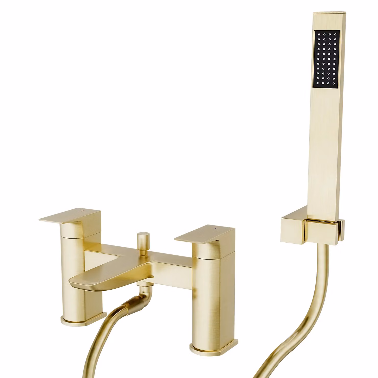 Nes Home Contemporary Brushed Brass Bath Shower Mixer Tap with Handheld Kit in Gold – 2