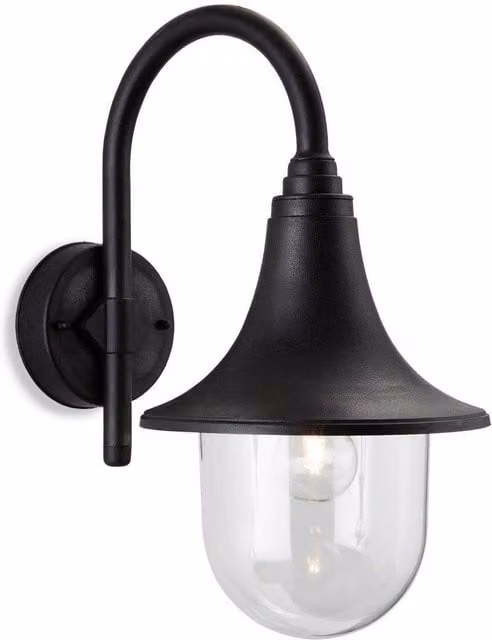 Netlighting Astra Black Resin Lantern Wall Light with Transparent Glass IP44 E27