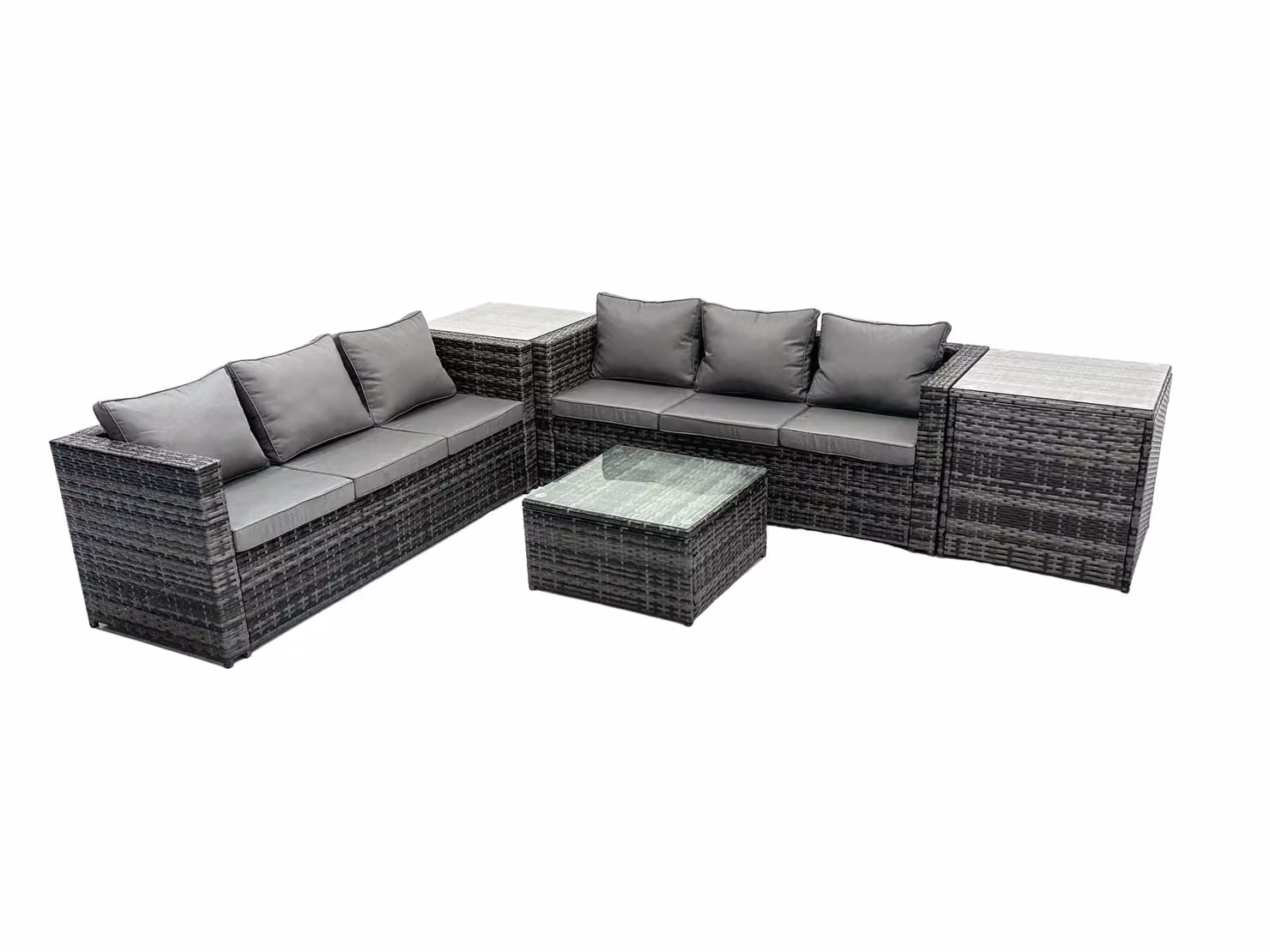 Fimous 6 Seater Modern Patio Lounge Sofa Set in Grey with Upholstered Cushions and 2 Side Tables – 2