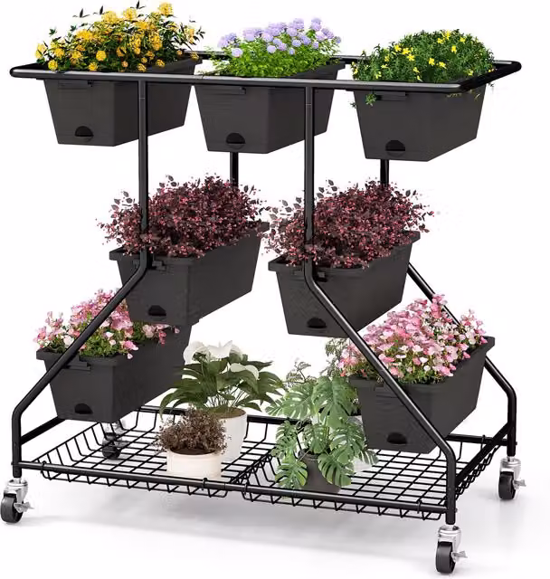 COSTWAY 3-Tier Vertical Raised Garden Bed in Black