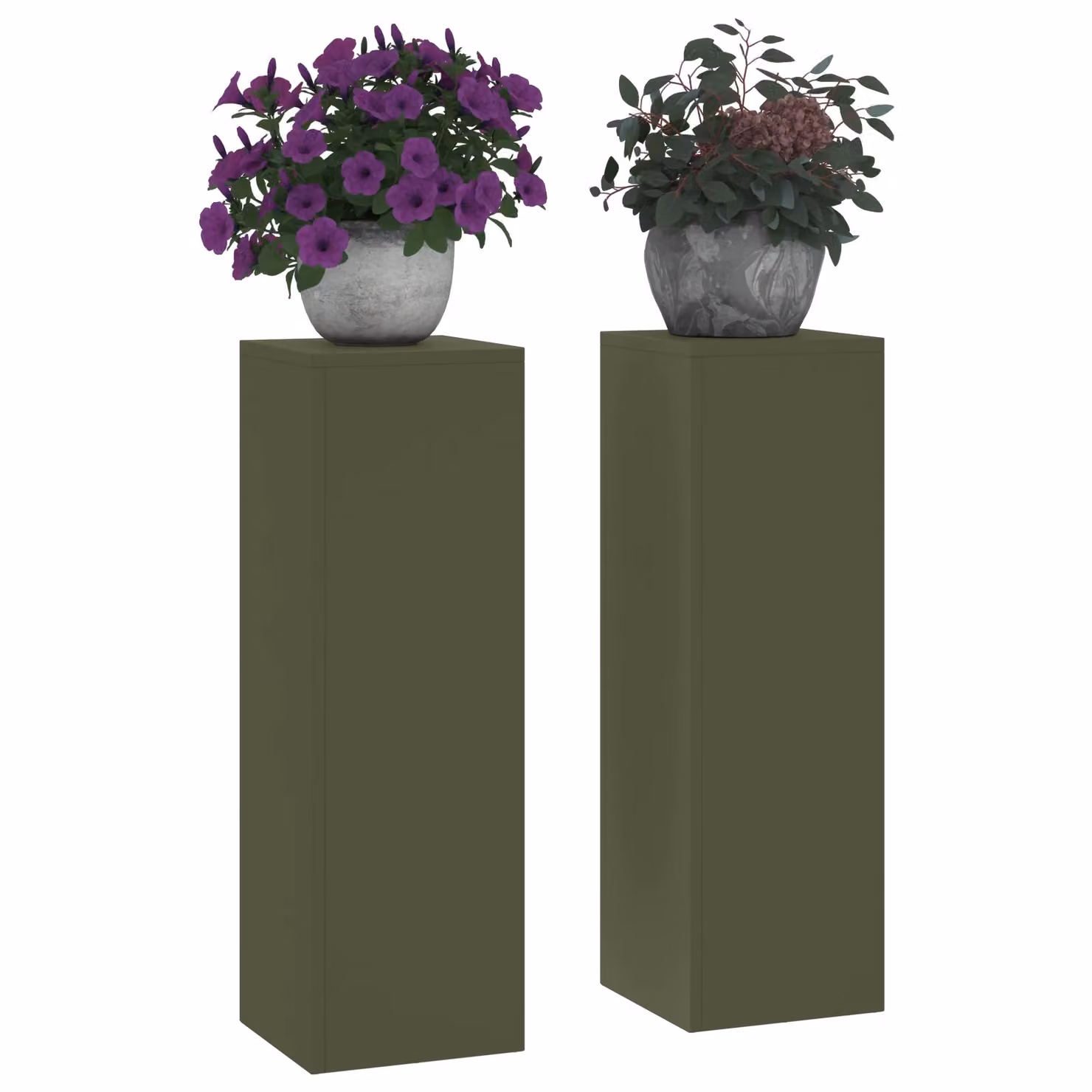 Berkfield Home Outdoor Plant Stand Pillar Set of 2 in Olive Green Steel, W/D/H: 24 x 24 x 75 cm – 3