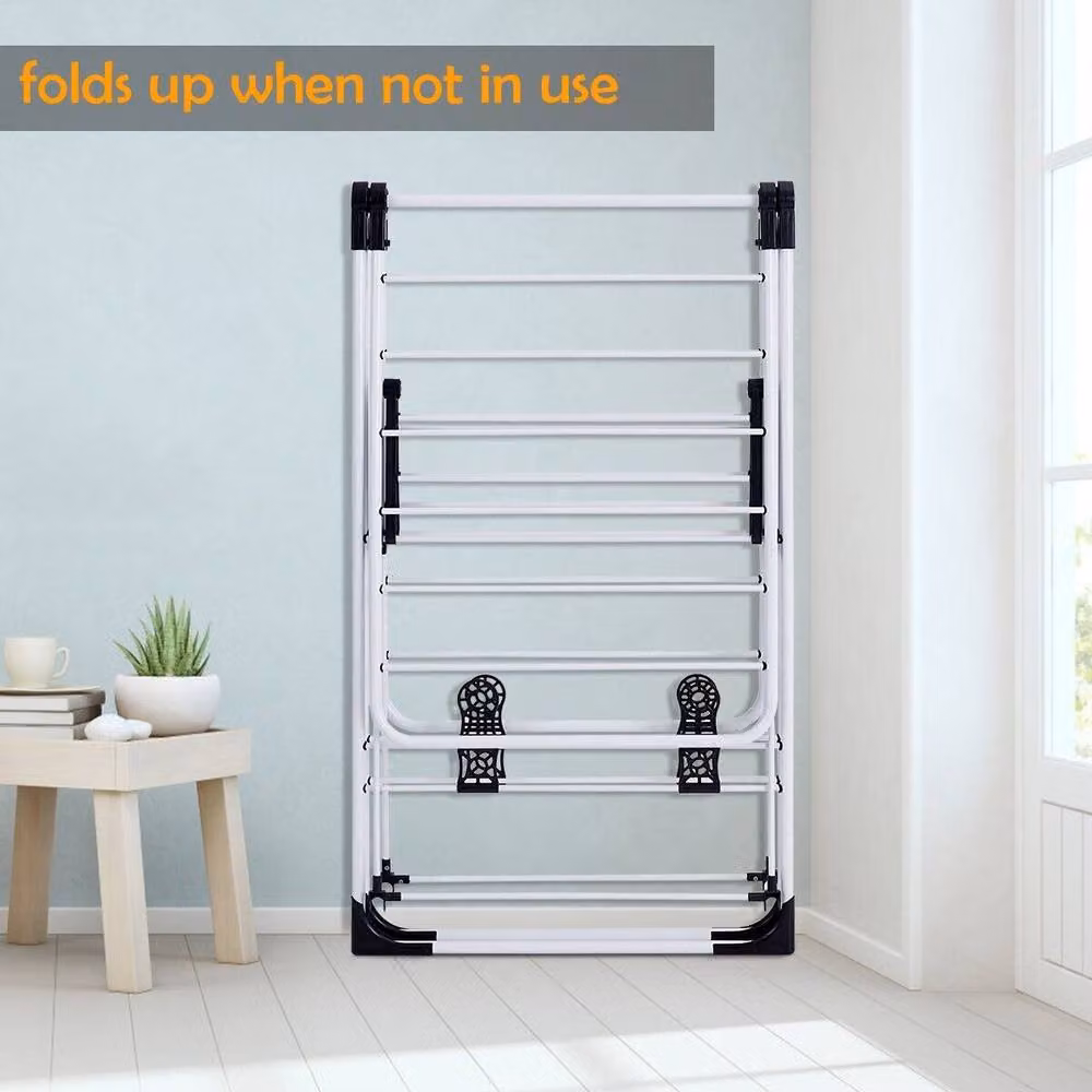 Costway Foldable Indoor Outdoor Adjustable Clothes Drying Rack with Shoe Holder in Silver – 3