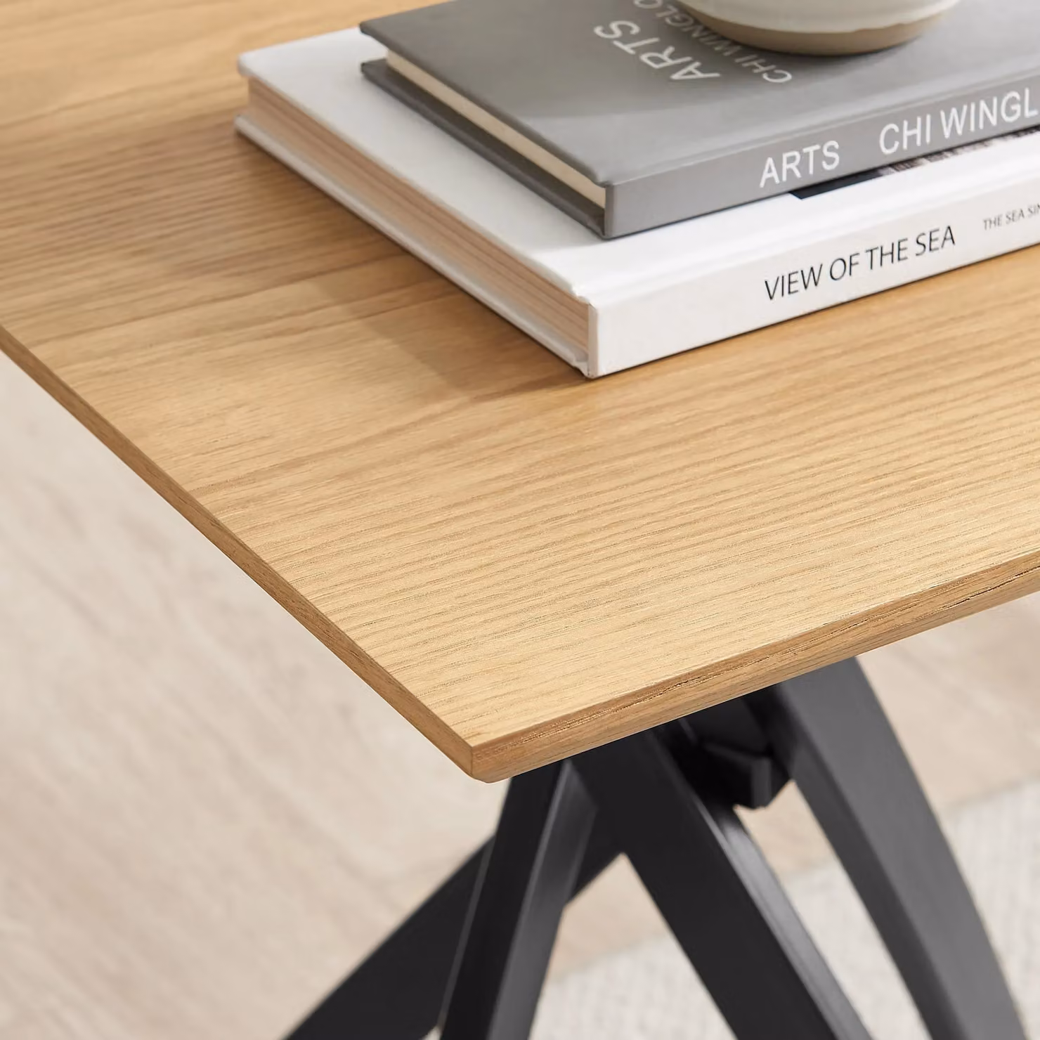 FurnitureboxUK Leonardo Square Oak Veneer and Black Side Table in Light Brown – 2