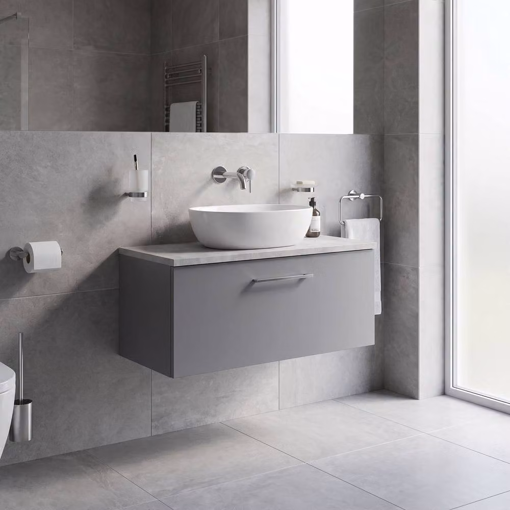 Balterley Modern Wall Mounted Bathroom Vanity Unit with Soft Close Doors and Internal Drawers, Grey, W/D/H: 80.5 x 39.0 x 38.1 cm – 3
